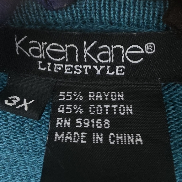 Karen Kane Teal Open Front Sweater with Fringe Detail, Plus Size 3X - Picture 4 of 4